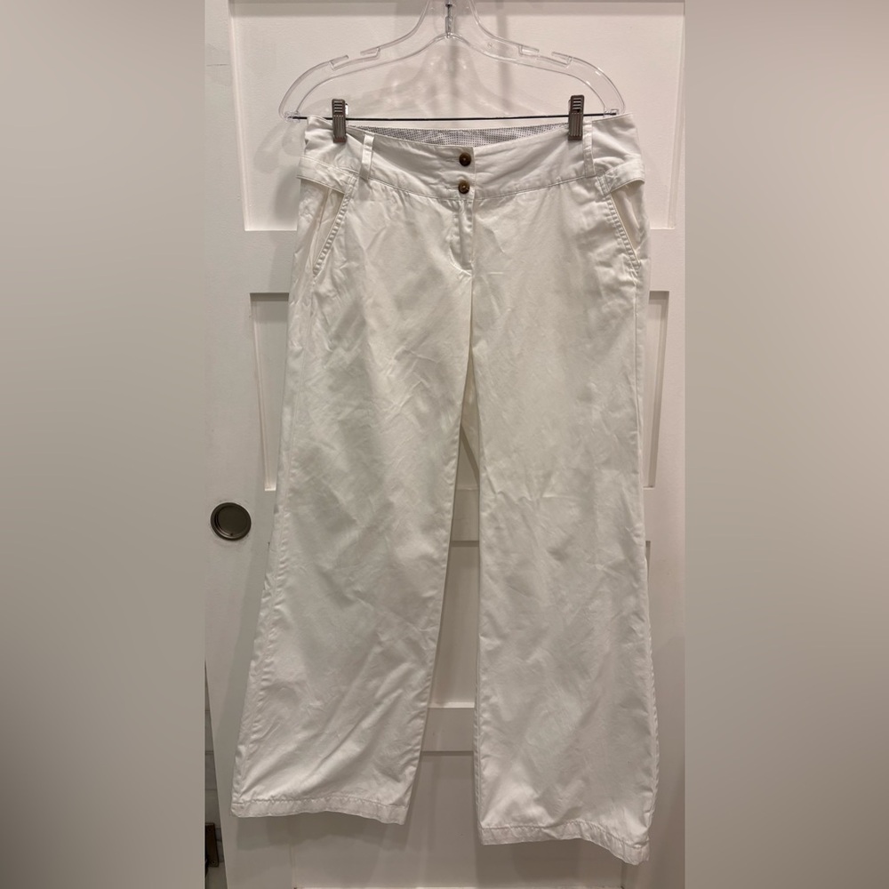 Lands' End Wide Leg Cotton Pants in White Nautical Sailor Coastal